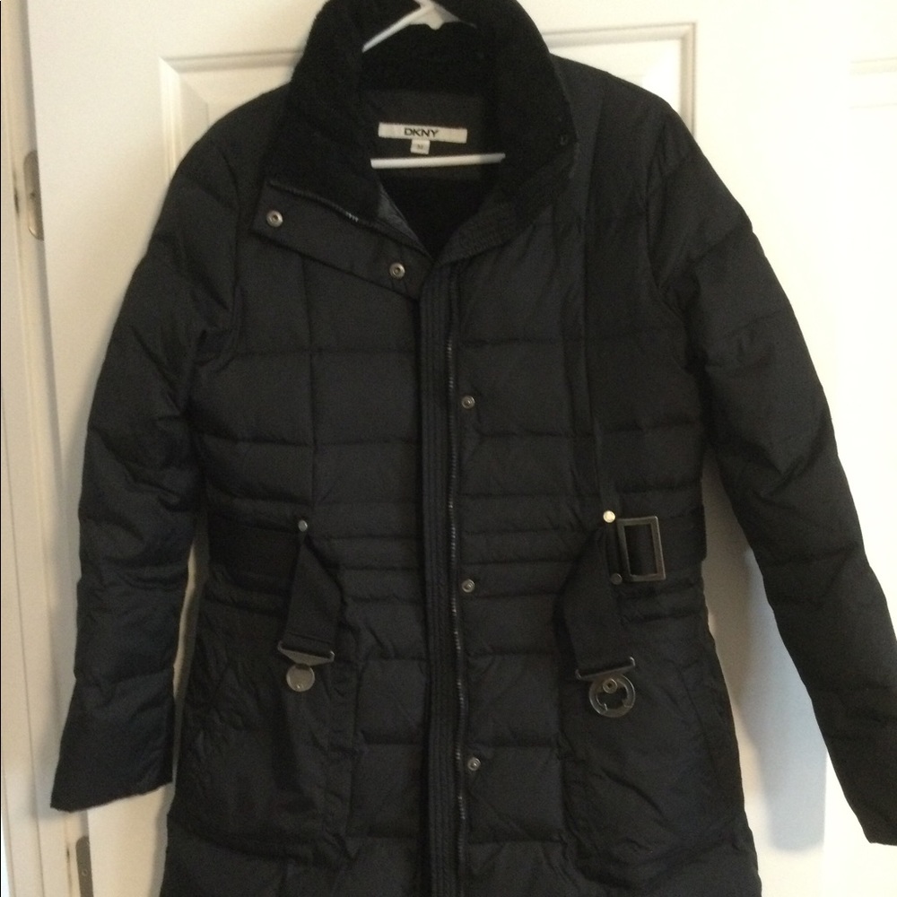 DKNY Quilted Long Coat, Down Filled, Size Medium